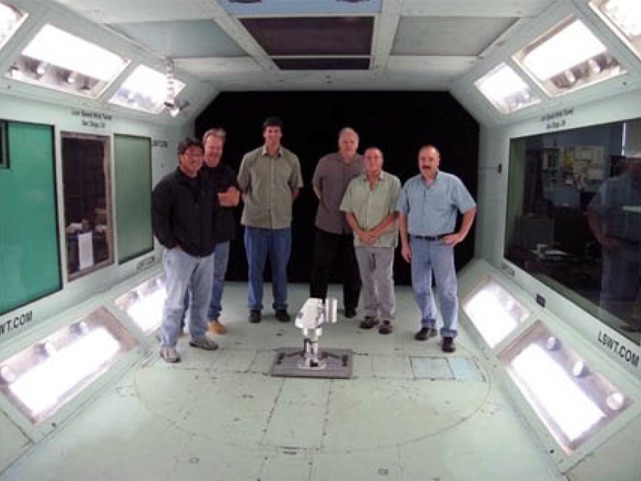 WTI engineers with a Sidewinder in the wind tunnel